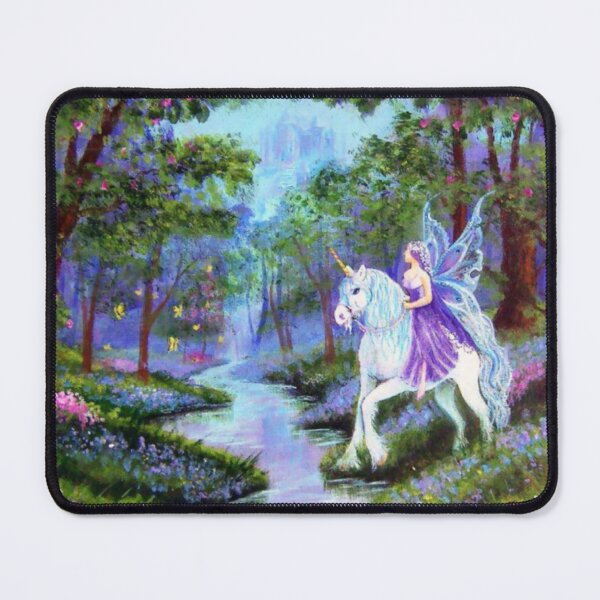 Item preview, Dreaming By The Stream a peaceful tranquil painting of a fairy riding a Unicorn surrounded by flower designed and sold by Lori Richardson.
