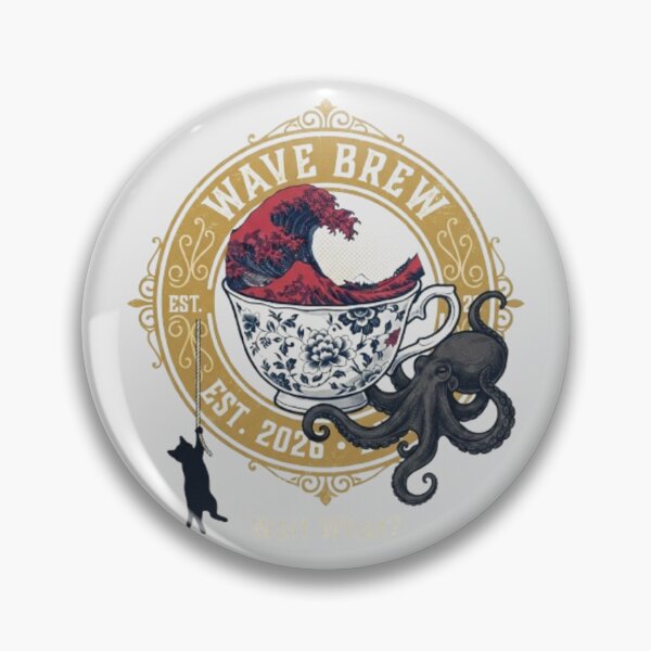 Item preview, Great Wave Teacup Octopus Cat Vintage Emblem Art designed and sold by Kesba7.