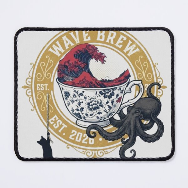 Item preview, Great Wave Teacup Octopus Cat Vintage Emblem Art designed and sold by Kesba7.