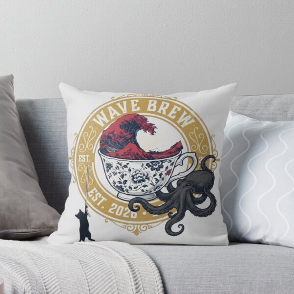Item preview, Great Wave Teacup Octopus Cat Vintage Emblem Art designed and sold by Kesba7.