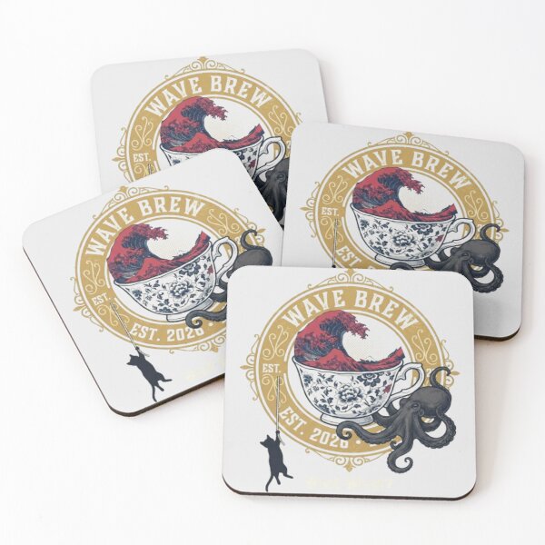 Item preview, Great Wave Teacup Octopus Cat Vintage Emblem Art designed and sold by Kesba7.