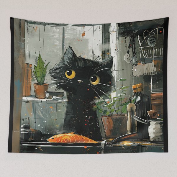 Item preview, Black Cat Caught with the Fish designed and sold by Erika Kaisersot.