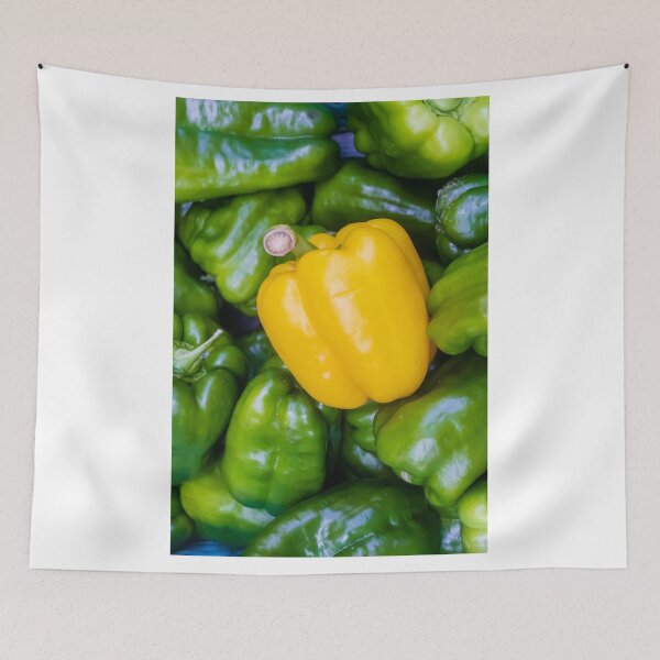 Item preview, Yellow Bell Pepper Among Green Bell Peppers On Market Display Fresh Produce Close-Up designed and sold by Nmallia.