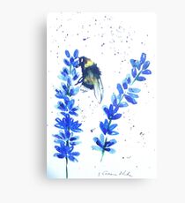 Bumble bee and blue flowers Metal Print
