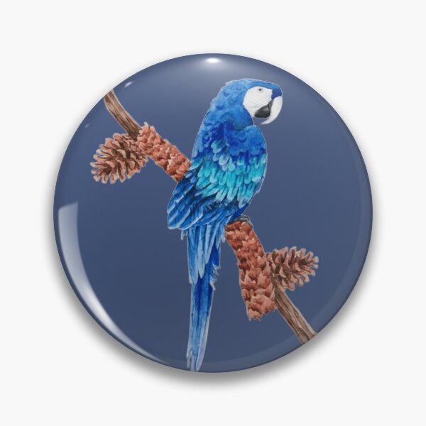 Item preview, Watercolor of a Hyacinth Macaw on a Branch of Pine Cones designed and sold by Purpleclomb.