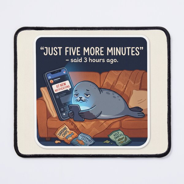 Item preview, Funny Phone Shirt – Just Five More Minutes Cartoon Seal Relatable Tee designed and sold by DmaarGroup.