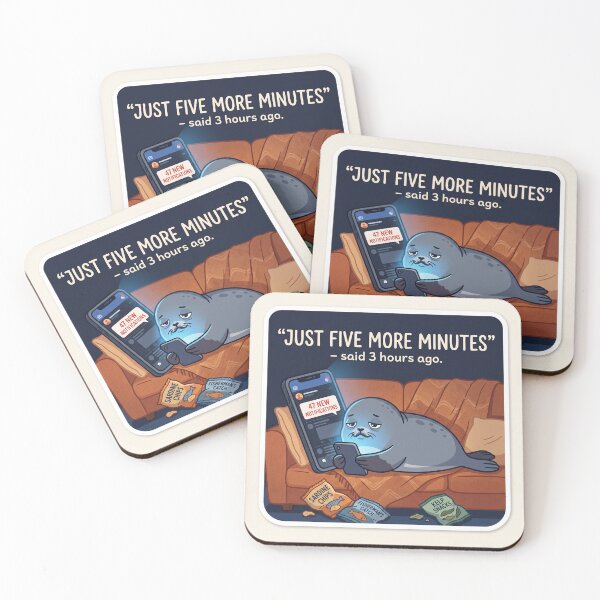 Item preview, Funny Phone Shirt – Just Five More Minutes Cartoon Seal Relatable Tee designed and sold by DmaarGroup.