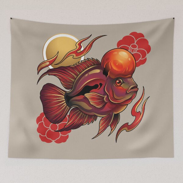 Item preview, Golden Autumn Flowerhorn Cichlid Tattoo designed and sold by MythicCotton.