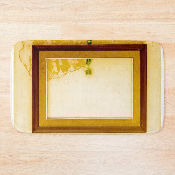 Item preview,  Empty Vintage Wooden Frame On Peeling Yellow Wall With Hanging Green Ornament And Blank Space designed and sold by Nmallia.