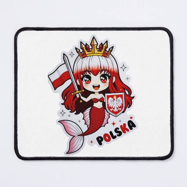 Item preview, Polska Chibi Mermaid Warrior Polish Flag Kawaii Anime designed and sold by Amber Sky Creations.