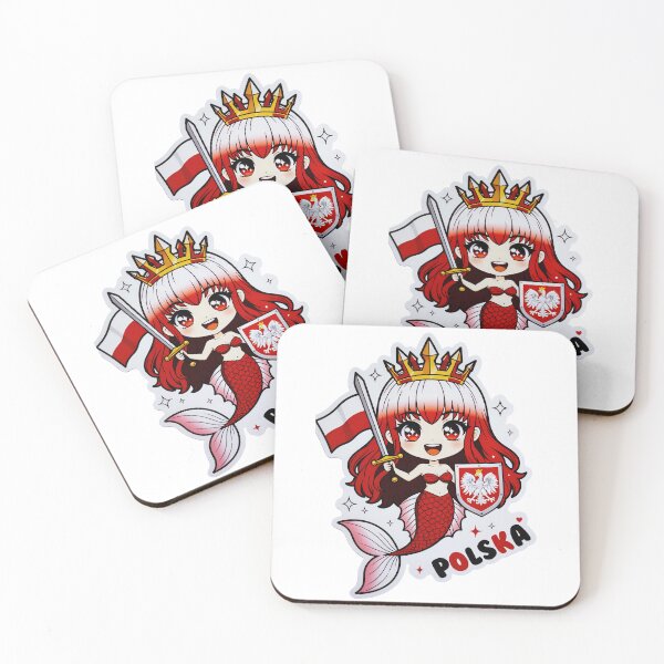 Item preview, Polska Chibi Mermaid Warrior Polish Flag Kawaii Anime designed and sold by Amber Sky Creations.