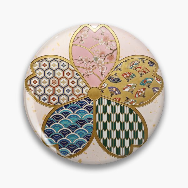 Item preview, Sakura — Japanese Cherry Blossom Crest Art Print | Cherry Blossom & Folding Fan Kamon Pattern designed and sold by KimonoKotoba.
