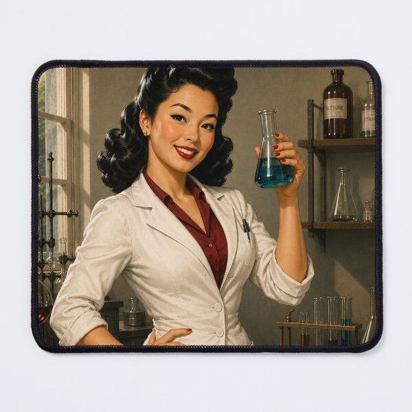 Item preview, 1940s Asian Female Chemist Pin-Up | Vintage Woman Scientist Art designed and sold by MissSaylor.