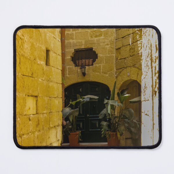 Item preview, Sunny Narrow Mediterranean Alley With Dark Wooden Door, Stone Walls, Potted Plants and Archway designed and sold by Nmallia.