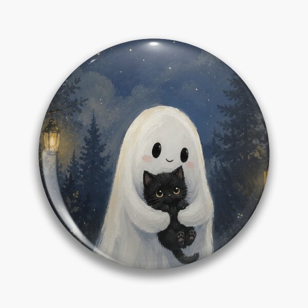 Item preview, Cute Ghost Holding Black Kitten – Cozy Halloween Gouache Illustration designed and sold by Tolchik.