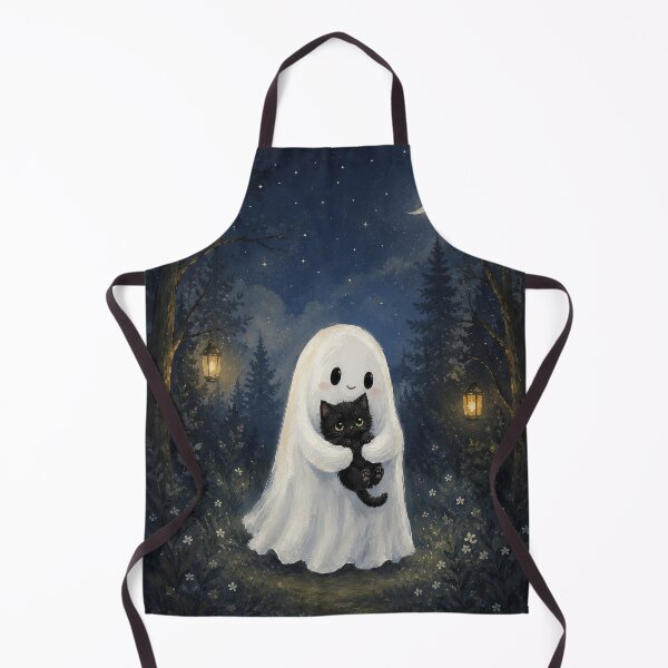 Item preview, Cute Ghost Holding Black Kitten – Cozy Halloween Gouache Illustration designed and sold by Tolchik.