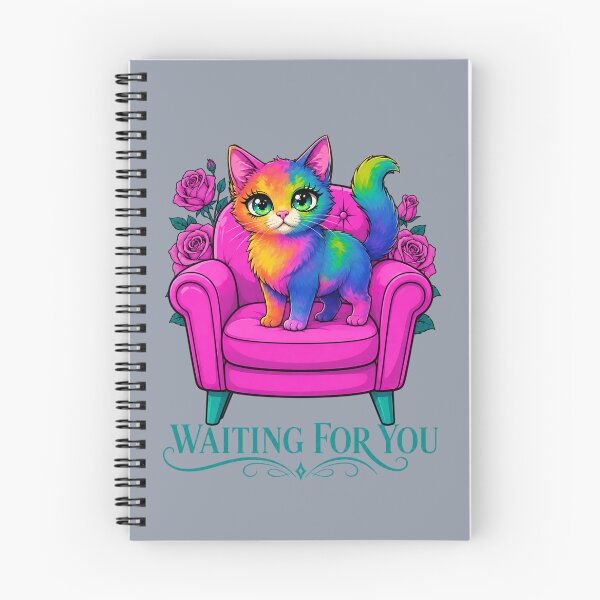 Item preview, Waiting For You – Colorful Rainbow Cat in Pink Armchair with Roses designed and sold by Aimetoi.