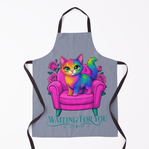 Item preview, Waiting For You – Colorful Rainbow Cat in Pink Armchair with Roses designed and sold by Aimetoi.