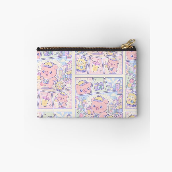 Item preview, Kawaii Pastel City Tourist Pig Comic Panel designed and sold by Gift Phrase Studio.
