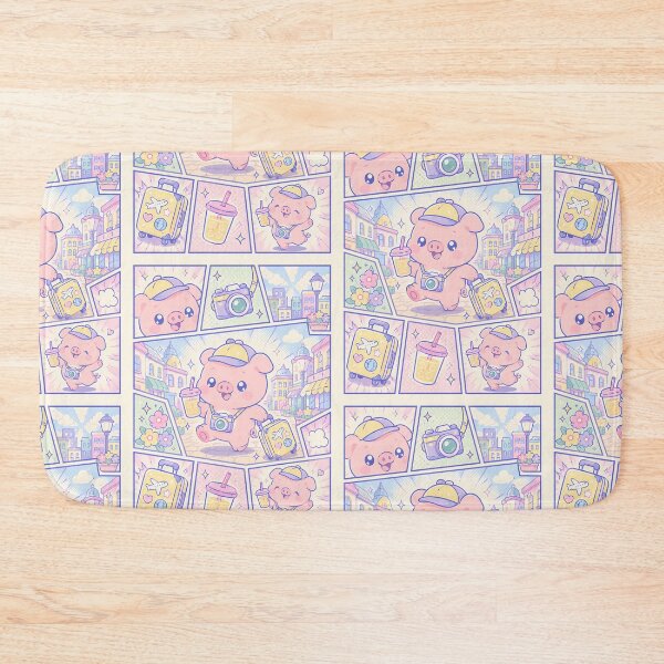 Item preview, Kawaii Pastel City Tourist Pig Comic Panel designed and sold by Magmashup.