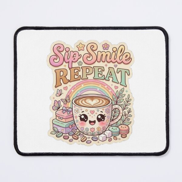 Item preview, Sip Smile Repeat Coffee T-Shirt | Cute Kawaii Typography | Colorful Coffee Lover Graphic Tee designed and sold by Faisal  Shah.