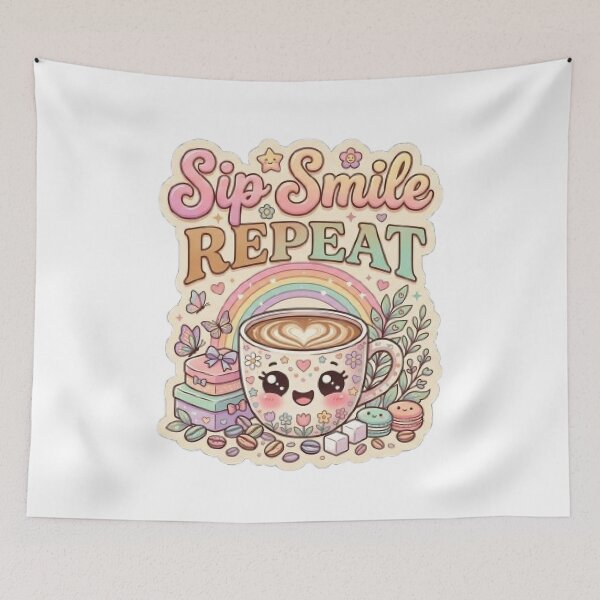 Item preview, Sip Smile Repeat Coffee T-Shirt | Cute Kawaii Typography | Colorful Coffee Lover Graphic Tee designed and sold by Faisal  Shah.