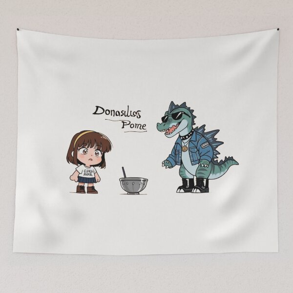 Item preview, Cute Chibi Girl and Cool Punk Dinosaur Cartoon Illustration designed and sold by BLUESKY11a.