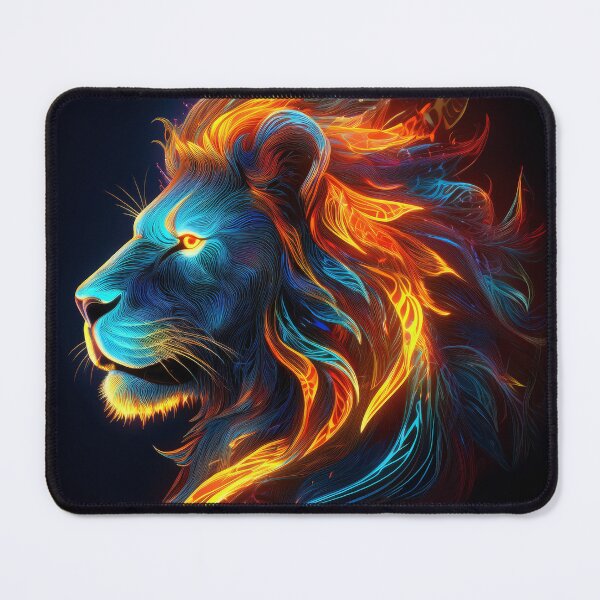Item preview, Neon Fire Lion - Glowing Majestic Animal Digital Art designed and sold by Outlet Raloel.