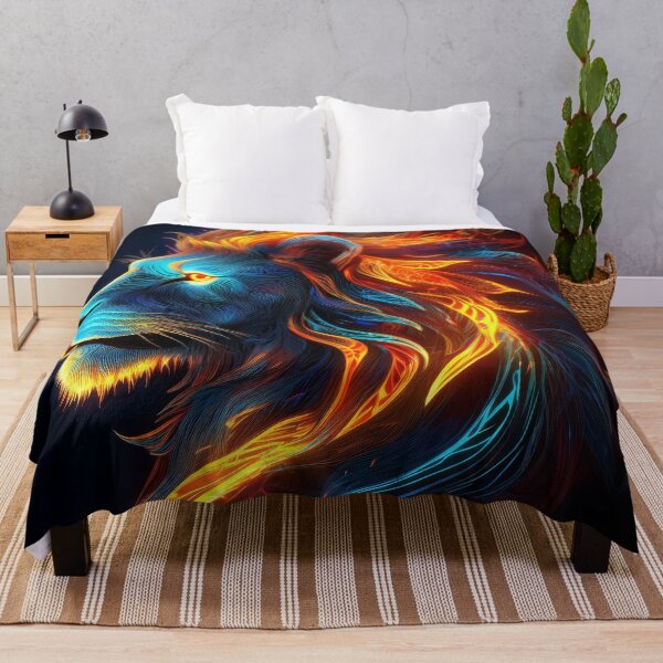 Item preview, Neon Fire Lion - Glowing Majestic Animal Digital Art designed and sold by Outlet Raloel.