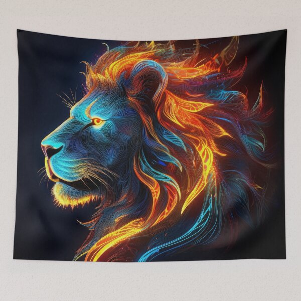 Item preview, Neon Fire Lion - Glowing Majestic Animal Digital Art designed and sold by Outlet Raloel.