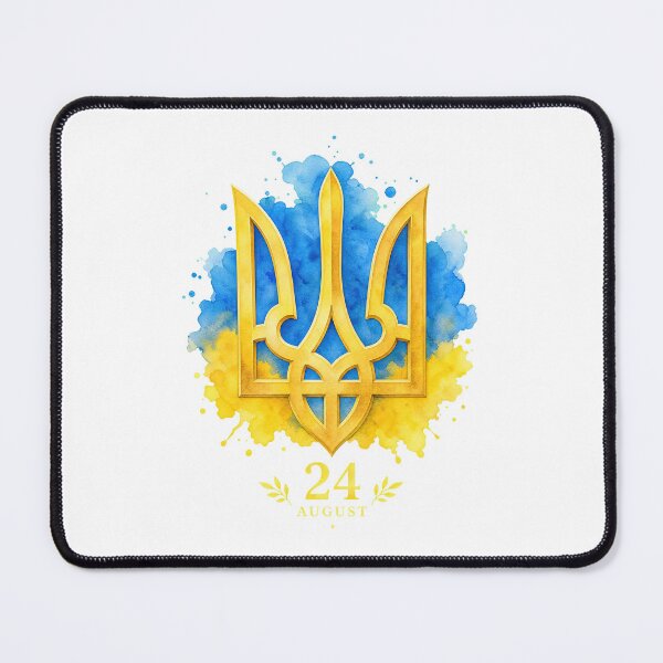 Item preview, Ukraine Tryzub Gold Emblem Watercolor Blue and Yellow Independence Day designed and sold by ML-Media.