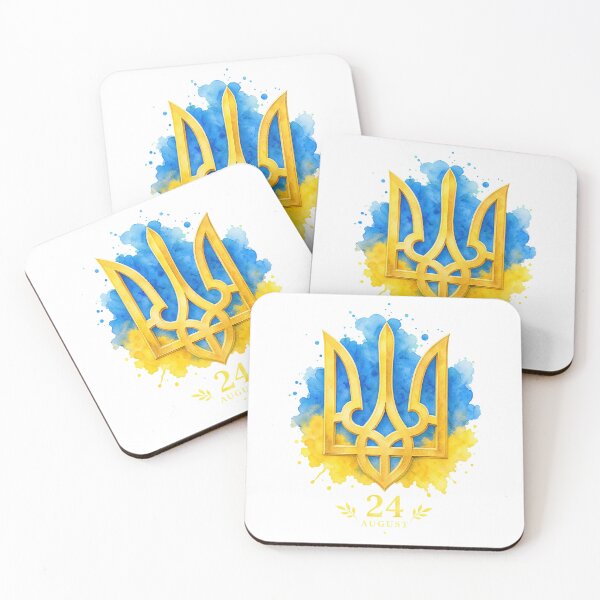 Item preview, Ukraine Tryzub Gold Emblem Watercolor Blue and Yellow Independence Day designed and sold by ML-Media.