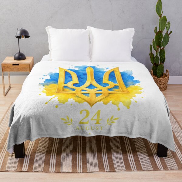 Item preview, Ukraine Tryzub Gold Emblem Watercolor Blue and Yellow Independence Day designed and sold by ML-Media.