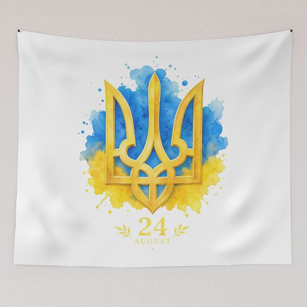 Item preview, Ukraine Tryzub Gold Emblem Watercolor Blue and Yellow Independence Day designed and sold by ML-Media.