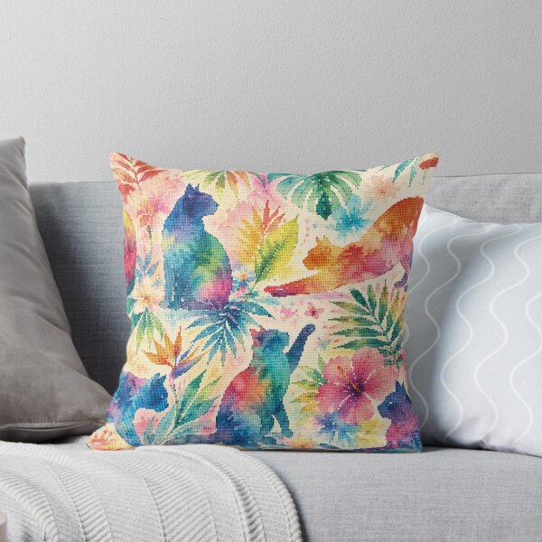 Item preview, Colorful Tropical Watercolor Cat Silhouettes designed and sold by A-C-G.