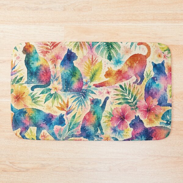 Item preview, Colorful Tropical Watercolor Cat Silhouettes designed and sold by A-C-G.