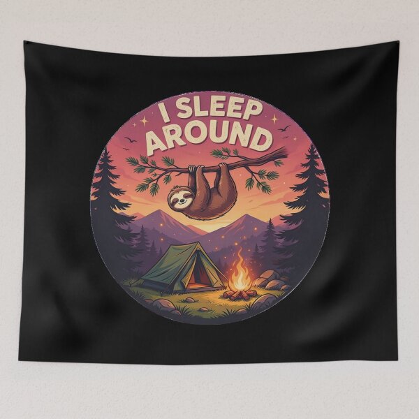 Item preview, Funny Sloth Campfire Outdoor Adventure Graphic designed and sold by Don't Crack Art.