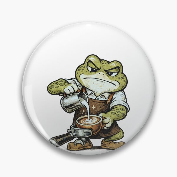 Item preview, Barista Frog Pouring Latte Art with Lily Pad Tattoos Retro Toy Packaging Style Coffee Illustration designed and sold by OnPointOutfits.