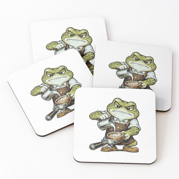 Item preview, Barista Frog Pouring Latte Art with Lily Pad Tattoos Retro Toy Packaging Style Coffee Illustration designed and sold by OnPointOutfits.