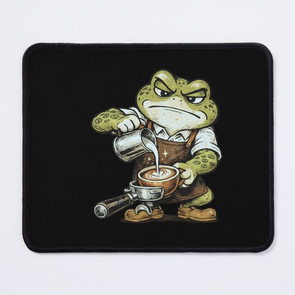 Item preview, Barista Frog Pouring Latte Art with Lily Pad Tattoos Retro Toy Packaging Style Coffee Illustration designed and sold by OnPointOutfits.