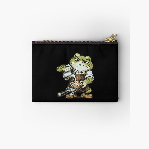 Item preview, Barista Frog Pouring Latte Art with Lily Pad Tattoos Retro Toy Packaging Style Coffee Illustration designed and sold by OnPointOutfits.