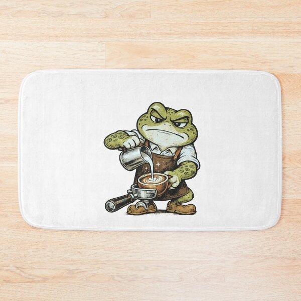 Item preview, Barista Frog Pouring Latte Art with Lily Pad Tattoos Retro Toy Packaging Style Coffee Illustration designed and sold by OnPointOutfits.