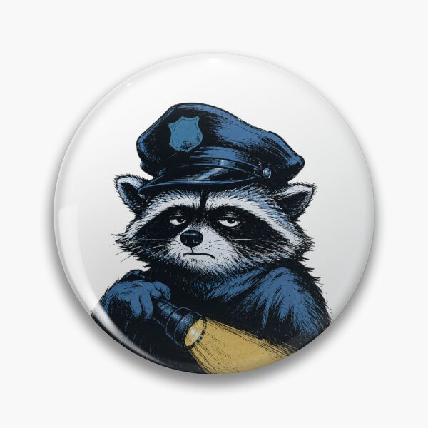 Item preview, Raccoon Security Guard with Flashlight and Oversized Hat Noir Comic Risograph Style Funny Night Shift Art designed and sold by OnPointOutfits.