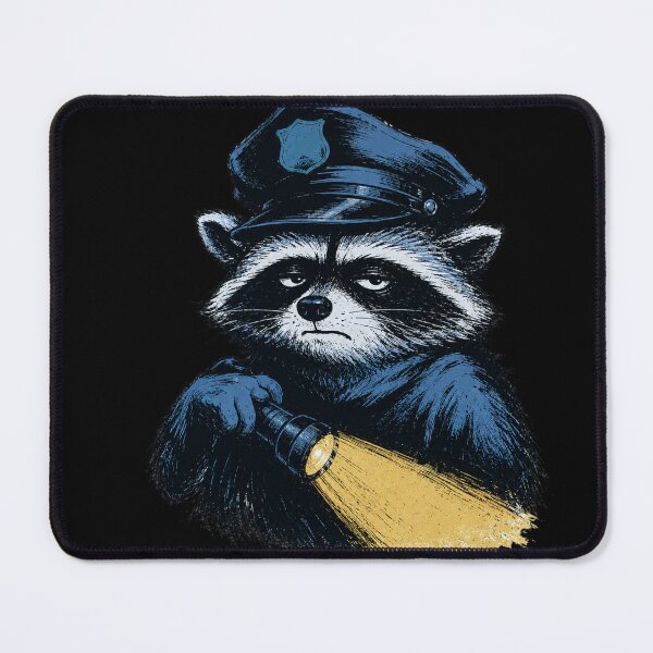 Item preview, Raccoon Security Guard with Flashlight and Oversized Hat Noir Comic Risograph Style Funny Night Shift Art designed and sold by OnPointOutfits.
