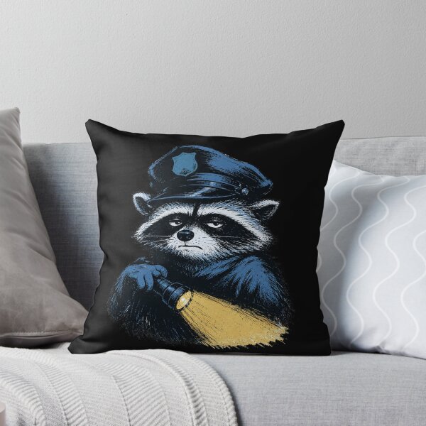Item preview, Raccoon Security Guard with Flashlight and Oversized Hat Noir Comic Risograph Style Funny Night Shift Art designed and sold by OnPointOutfits.