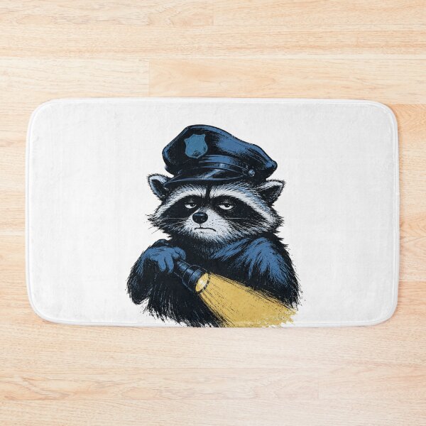 Item preview, Raccoon Security Guard with Flashlight and Oversized Hat Noir Comic Risograph Style Funny Night Shift Art designed and sold by OnPointOutfits.
