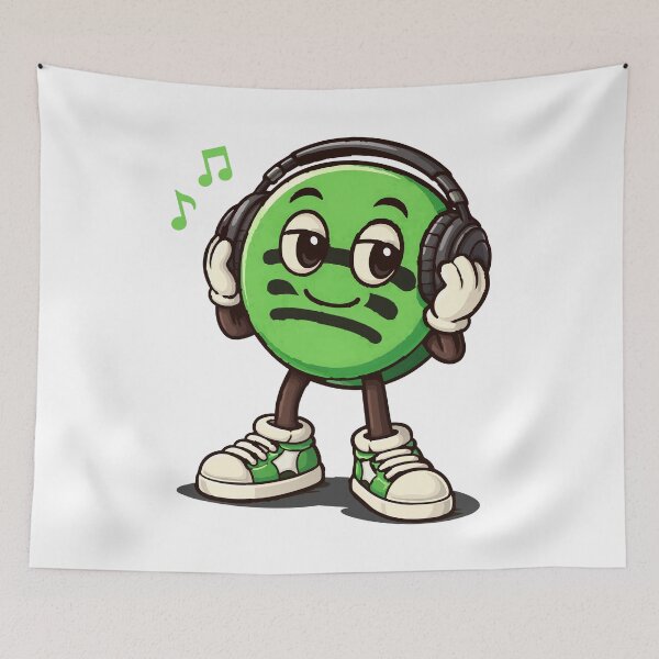Item preview, Retro Music Mascot with Headphones – 80s Cartoon Style Green Character designed and sold by Hmerac.