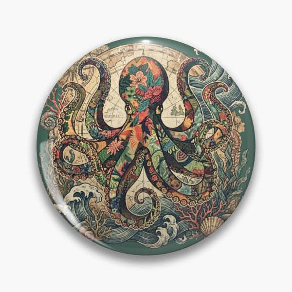 Item preview, Floral Kraken Nautical Graphic designed and sold by Reverie & Roses.