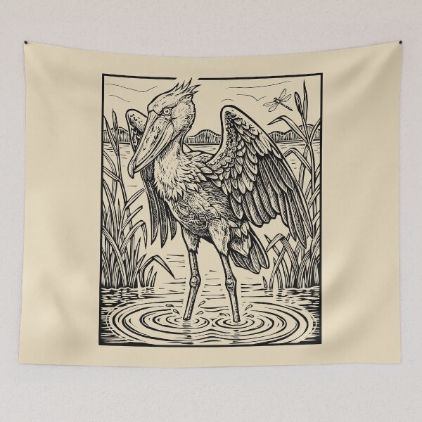 Item preview, Linocut Shoebill Stork Lake Vintage Bird Nature  designed and sold by Y-Vibes.