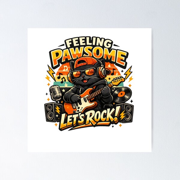 Item preview, Feeling Pawsome Rock Star Cat designed and sold by madkeenoff.